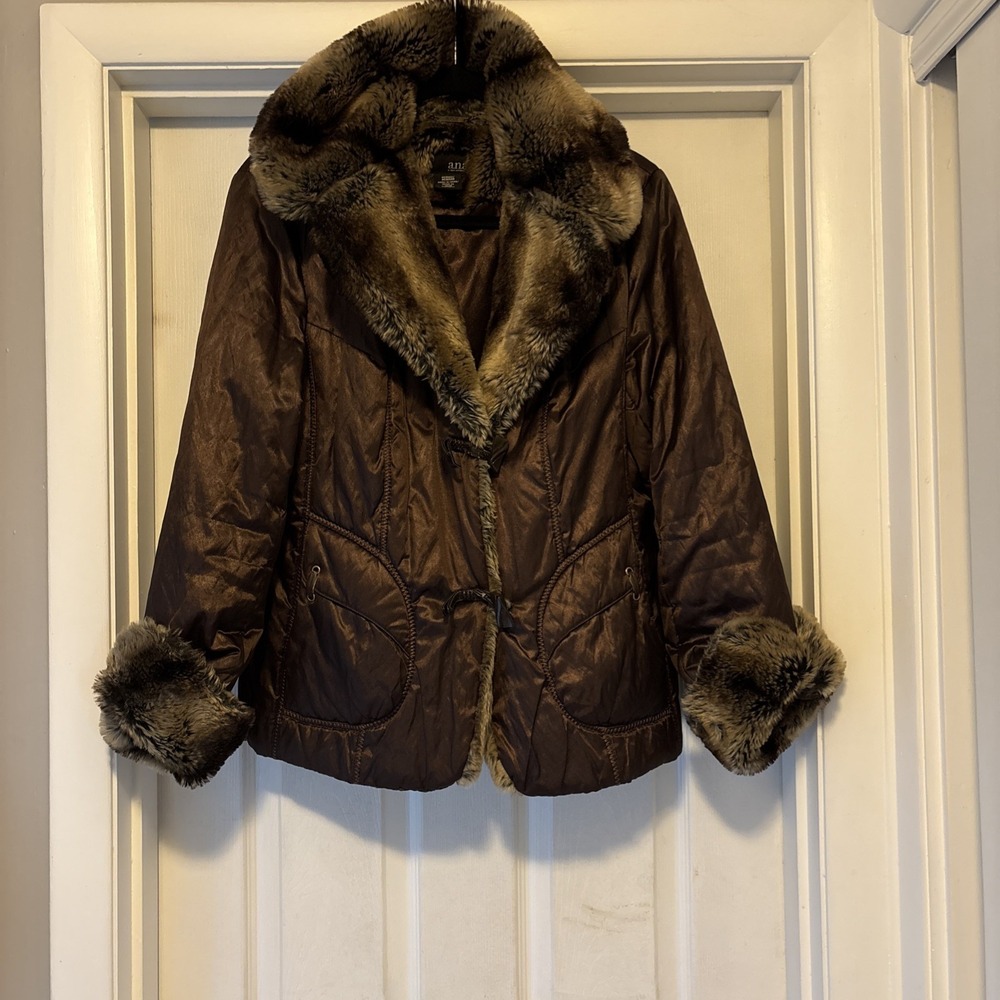 Women's Penny Lane Brown Hippie Coat Jacket Faux Fur Trim Bohemian Medium